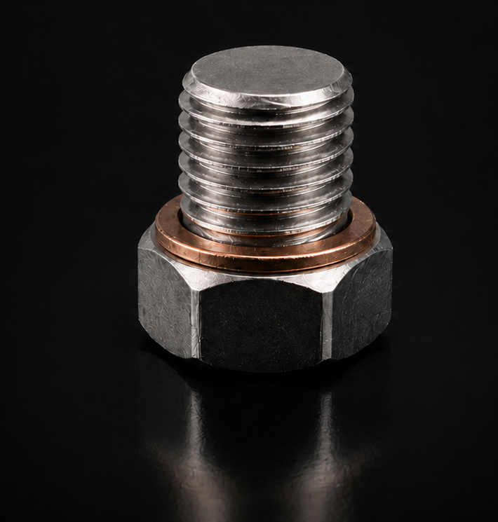 Standard oil drain plug with crush washer